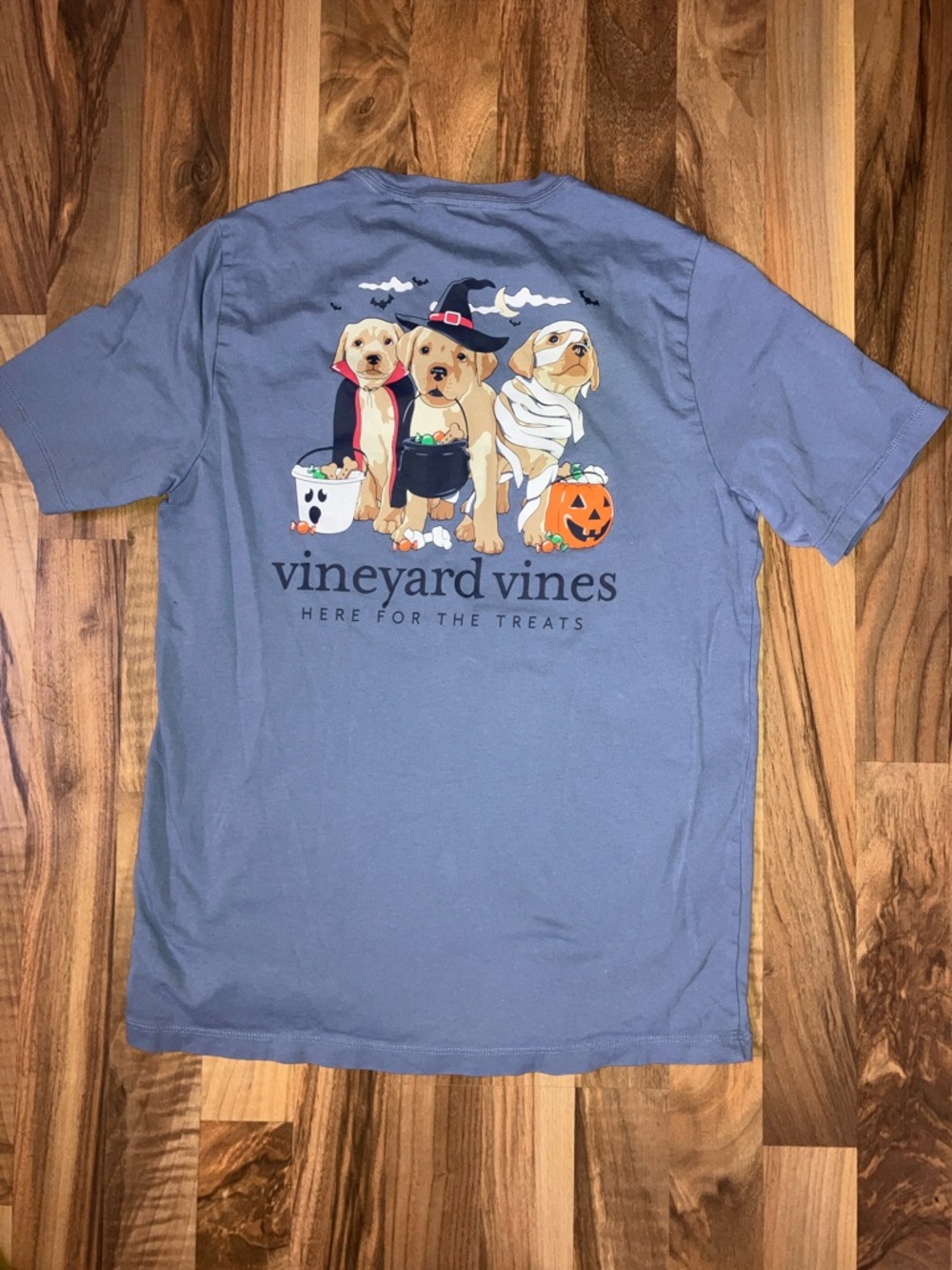 Vineyard Vines Halloween here for the treats blue dog tee Sz L 16